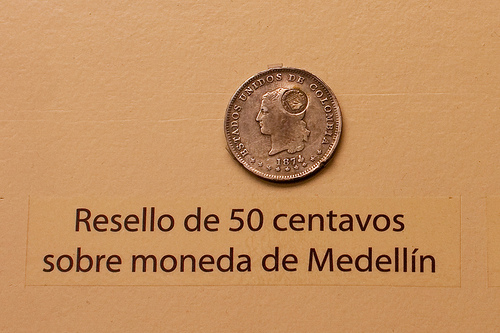 Re-stamped Colombian coin at the Numismatic Museum